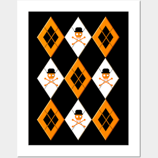 Orange Argyle Clockwork Skull Posters and Art